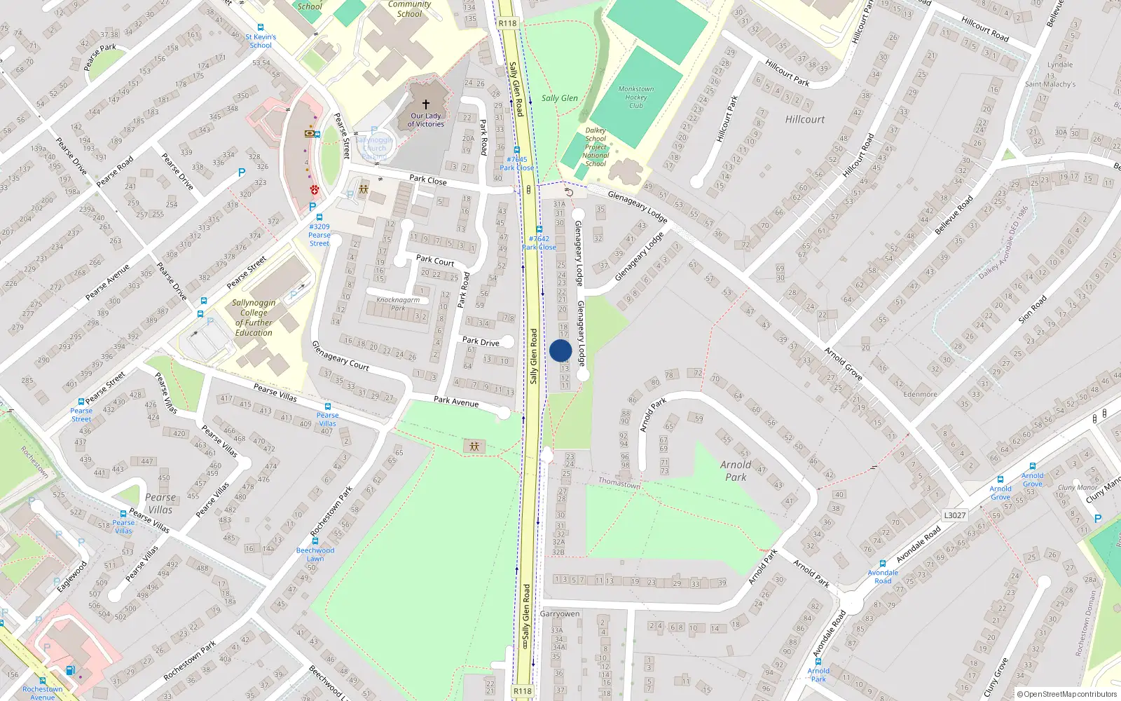 Overhead map showing the location of 15 Glenageary Lodge, Glenageary, Dublin