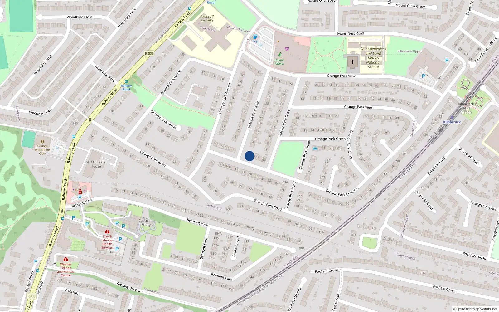 Overhead map showing the location of 15 Grange Park Crescent, Dublin 5