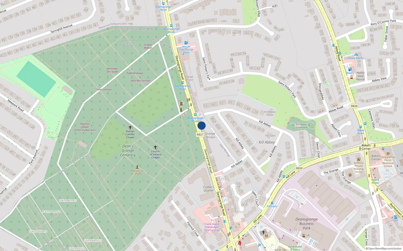 Overhead map showing the location of 15 Grange Terrace, Deansgrange, Blackrock