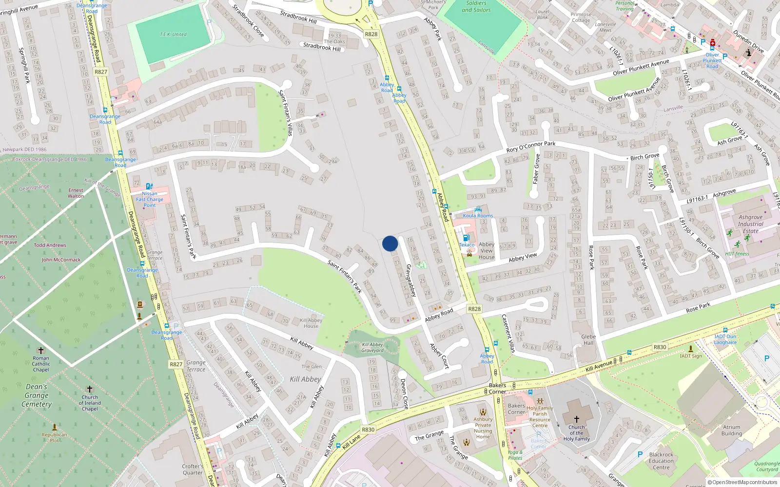 Overhead map showing the location of 15 Grangeabbey, Blackrock