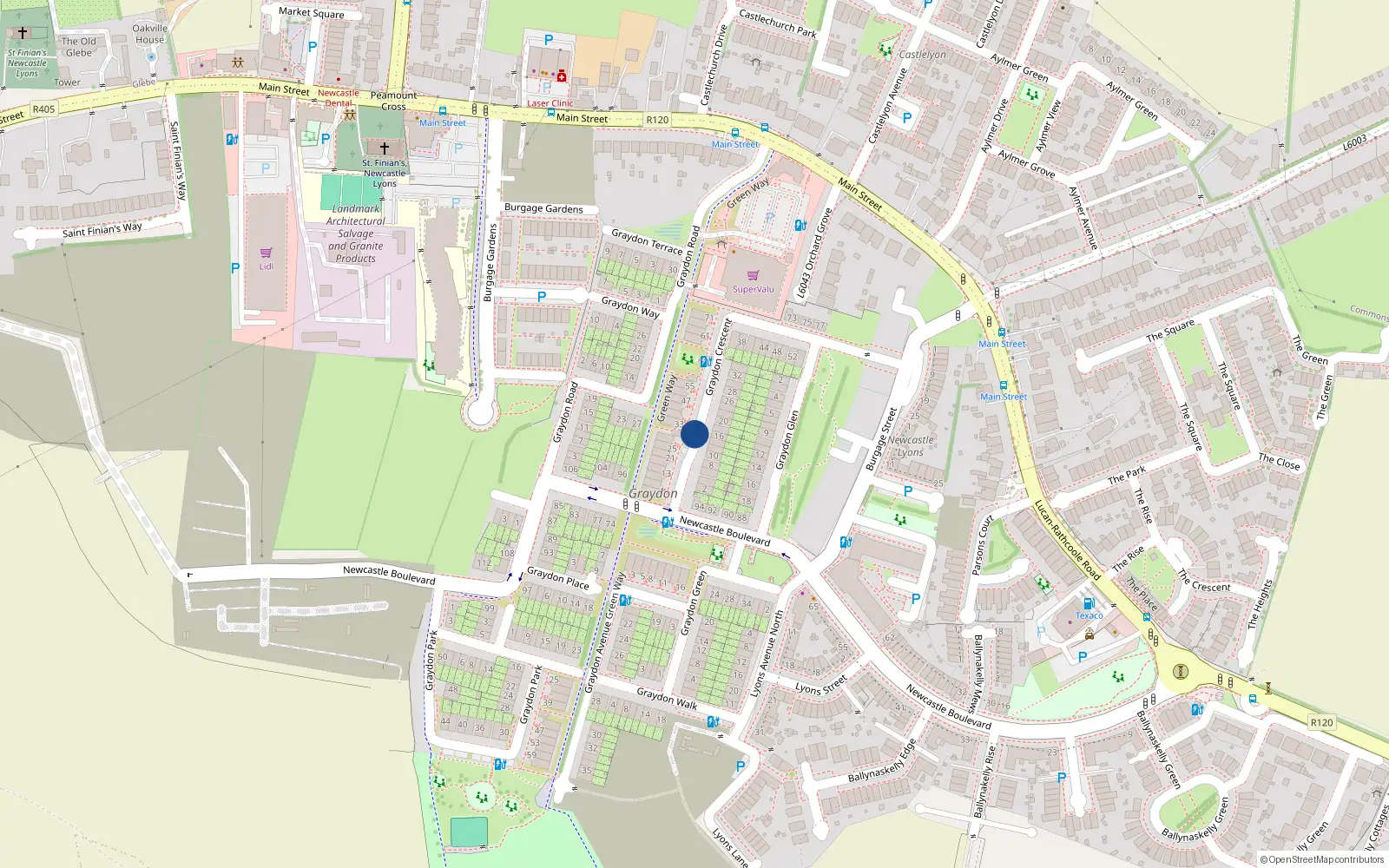Overhead map showing the location of 15 Graydon Crescent, Newcastle South