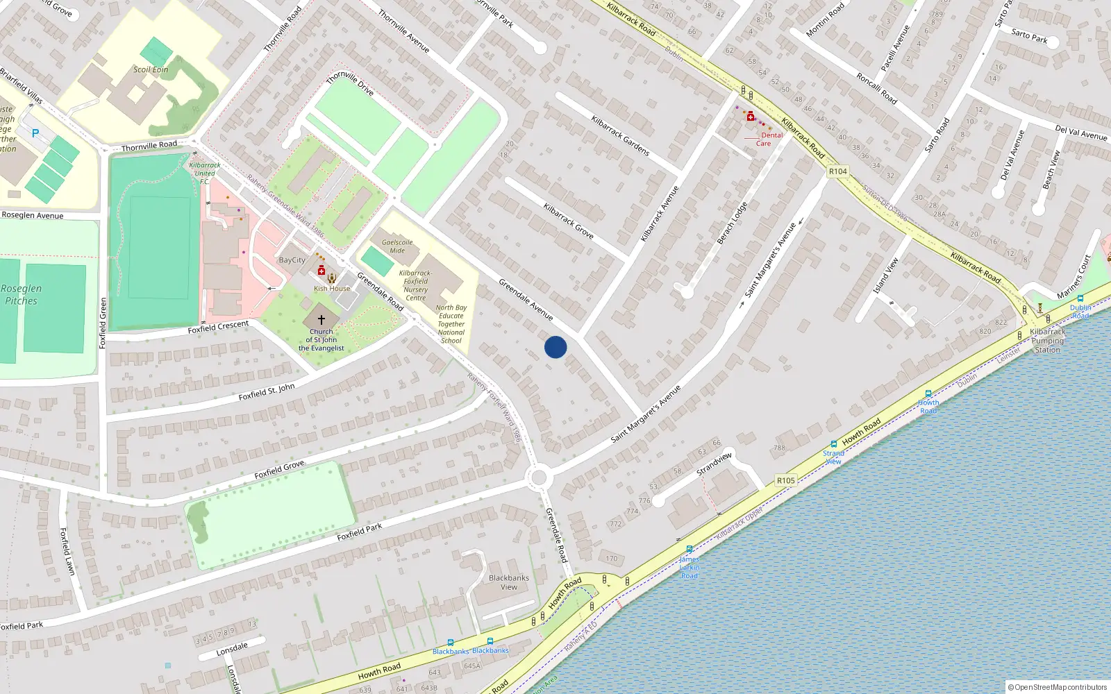 Overhead map showing the location of 15 Greendale Avenue, Kilbarrack, Dublin 5
