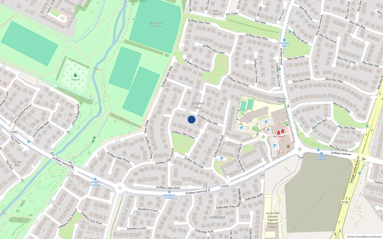 Overhead map showing the location of 15 Griffeen Glen Vale, Lucan
