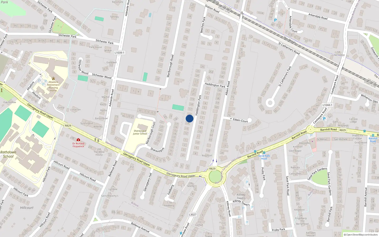 Overhead map showing the location of 15 Haddington Park, Dublin