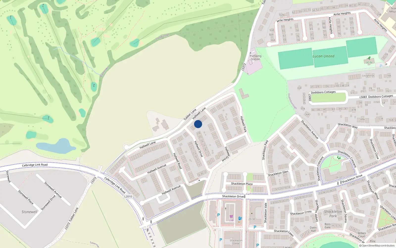 Overhead map showing the location of 15 Hallwell Lane, Lucan