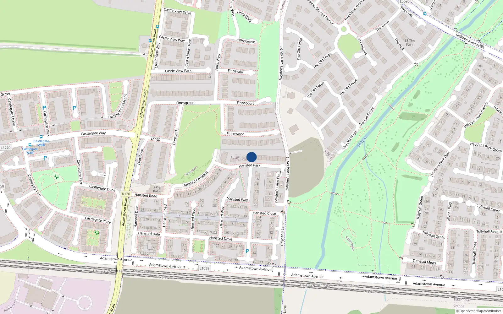 Overhead map showing the location of 15 Handsted Park, Lucan