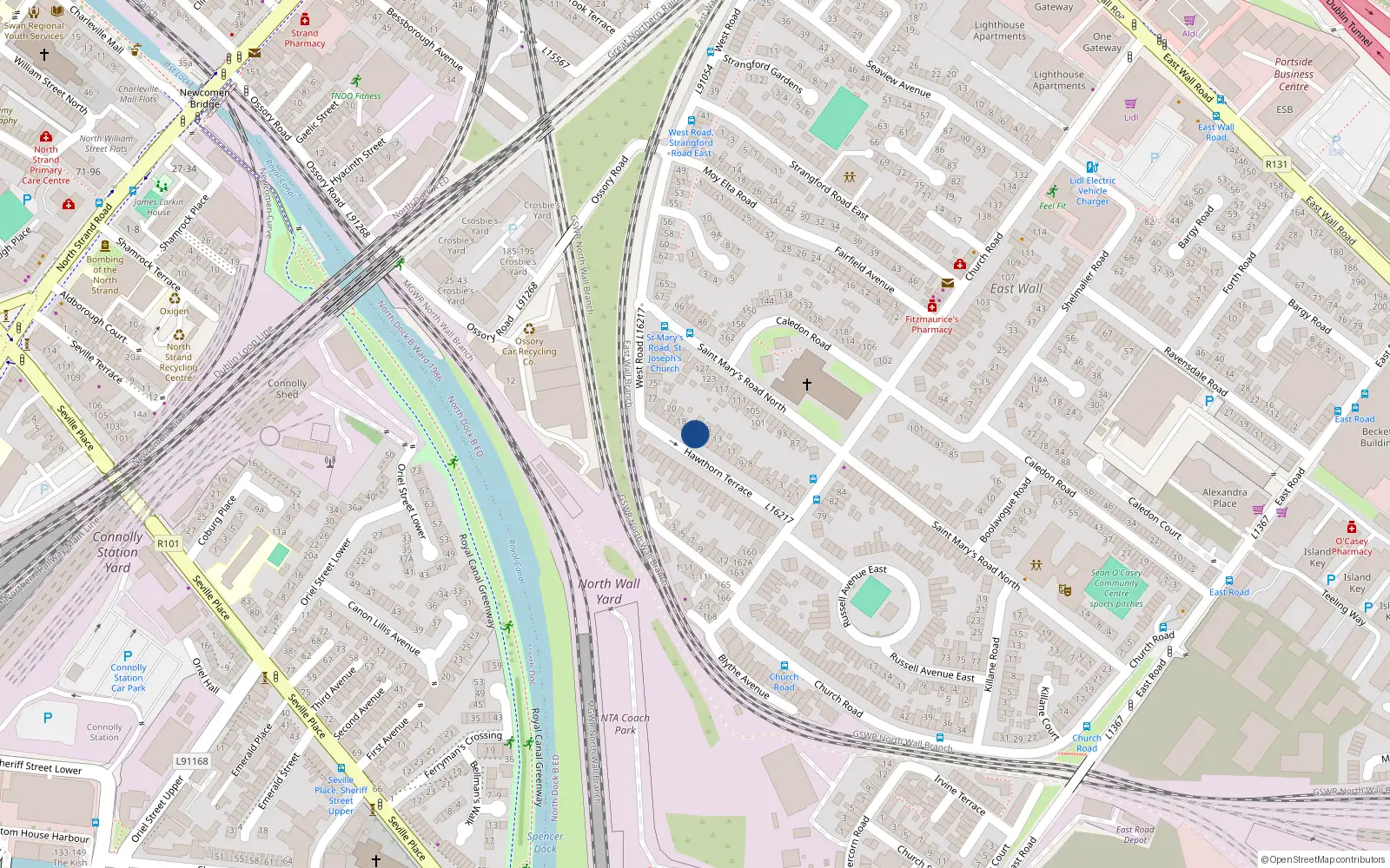 Overhead map showing the location of 15 Hawthorn Terrace, Dublin 3