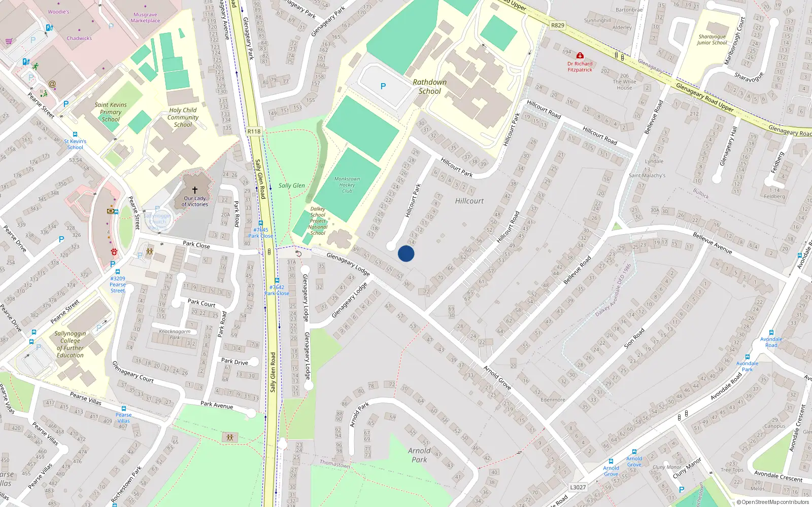 Overhead map showing the location of 15 Hillcourt Park, Glenageary, Co Dublin