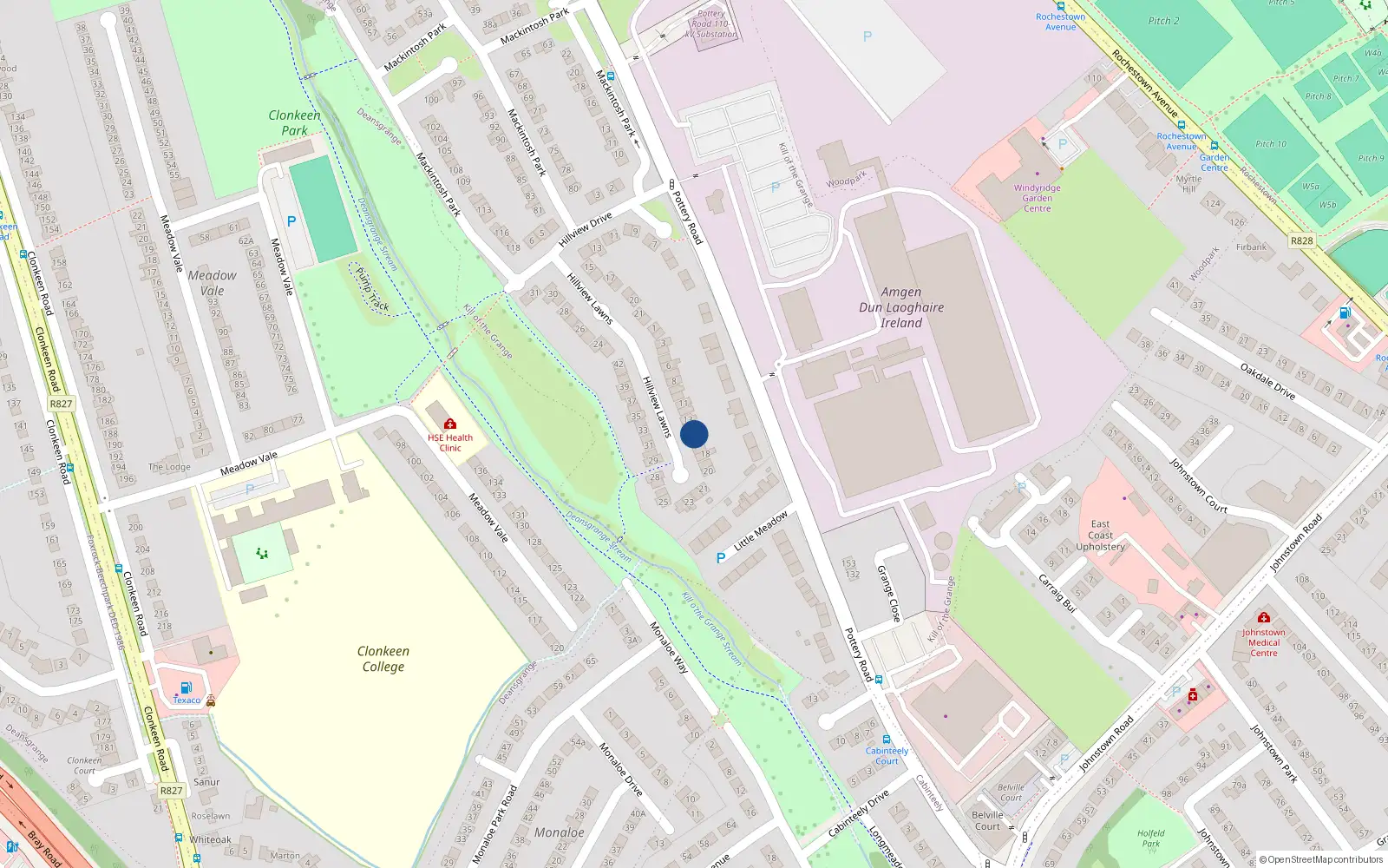 Overhead map showing the location of 15 Hillview Lawns, Cabinteely