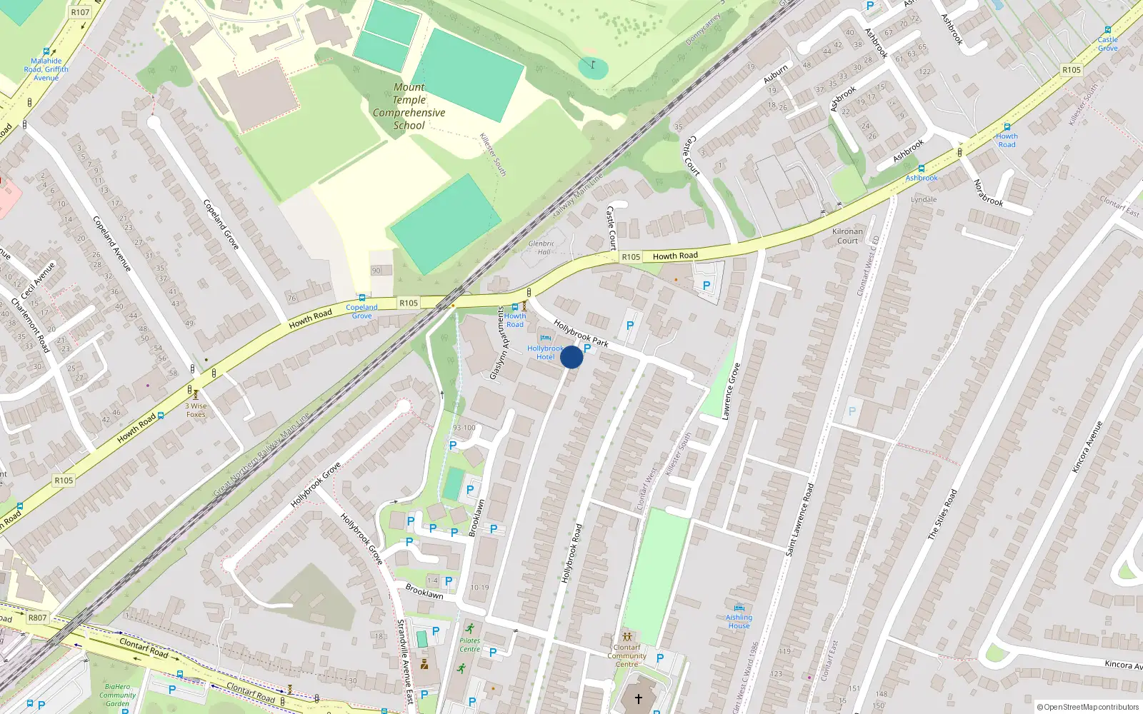 Overhead map showing the location of 15 Hollybrook Mews, Dublin