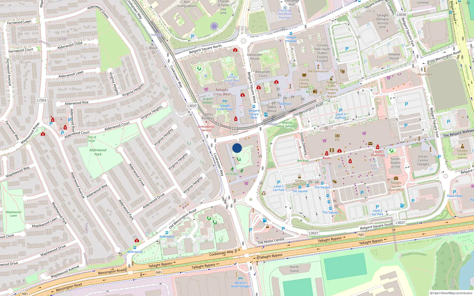 Overhead map showing the location of 15 Horan Hall, Belgard Square West, Tallaght
