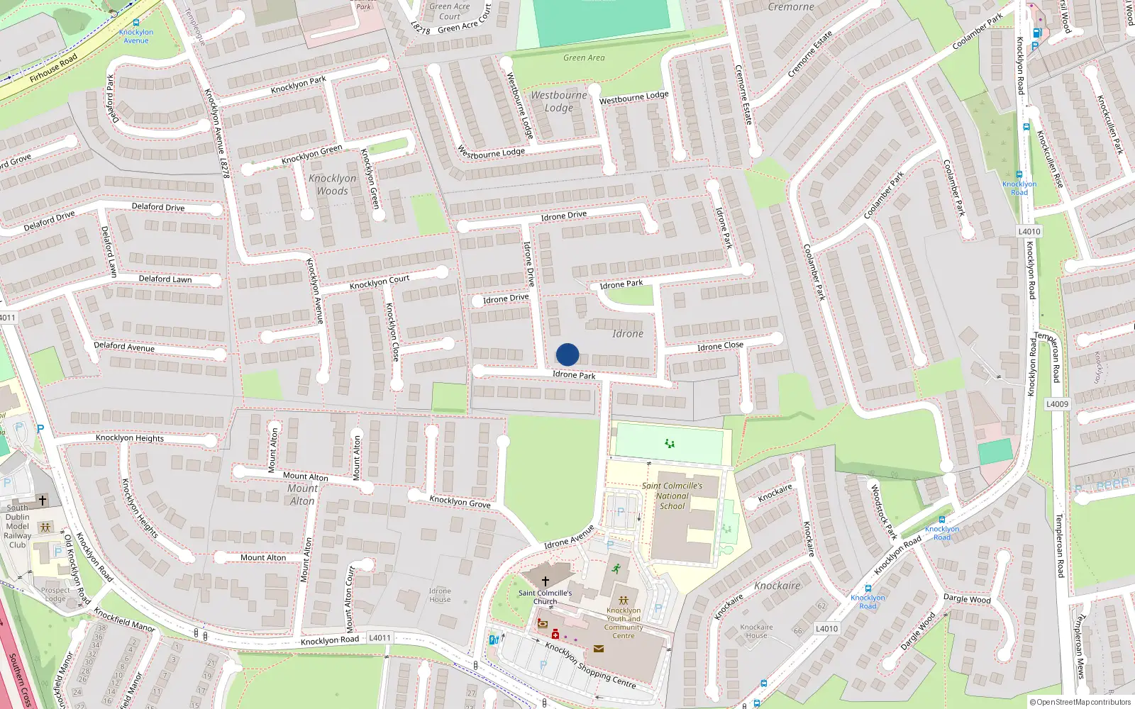 Overhead map showing the location of 15 Idrone Park, Dublin 16