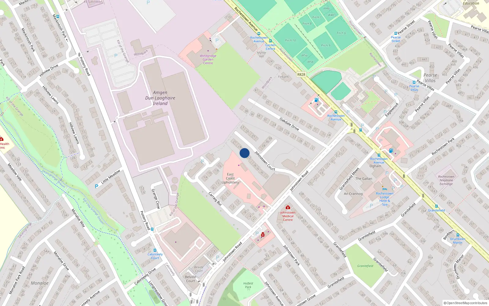 Overhead map showing the location of 15 Johnstown Court, Dublin