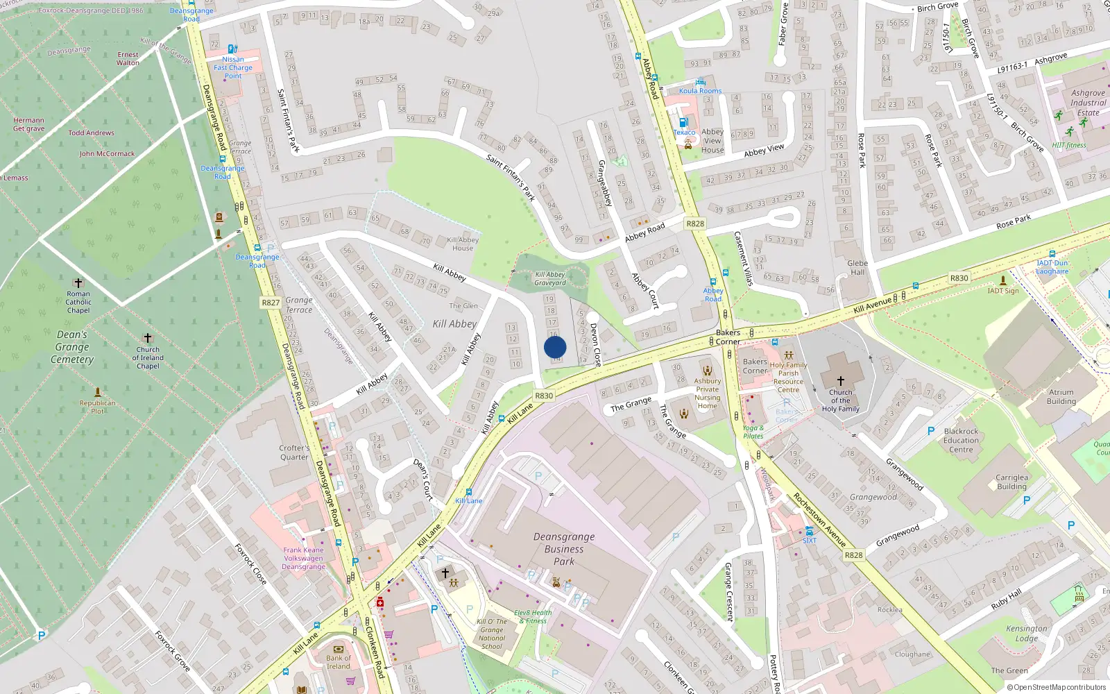 Overhead map showing the location of 15 Kill Abbey, Blackrock