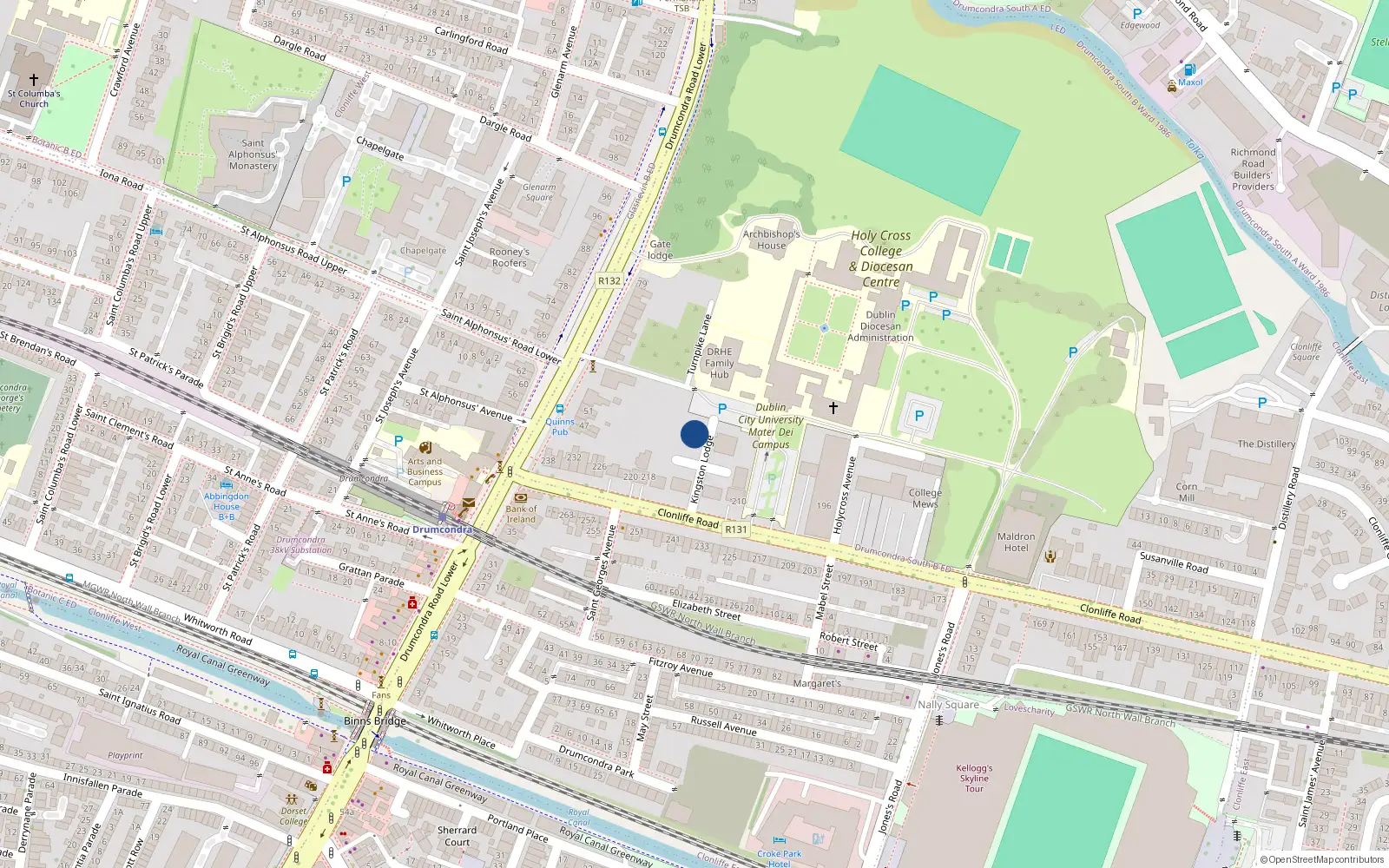 Overhead map showing the location of 15 Kingston Lodge, Clonliffe Road, Drumcondra Dublin 3