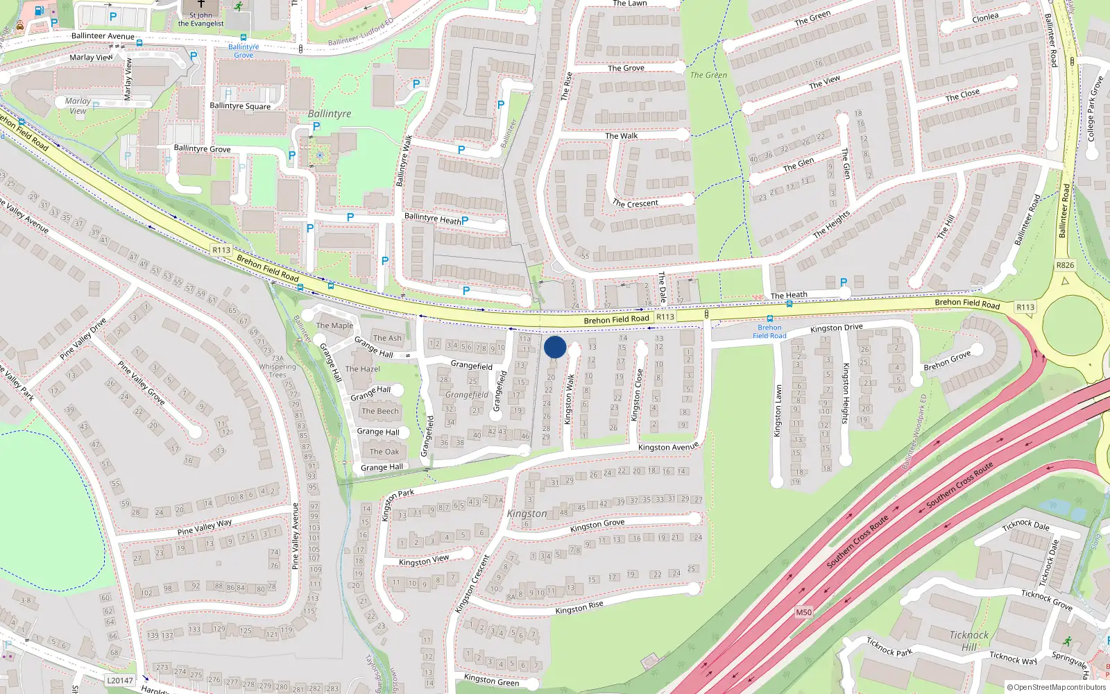 Overhead map showing the location of 15 Kingston Walk, Dublin 16