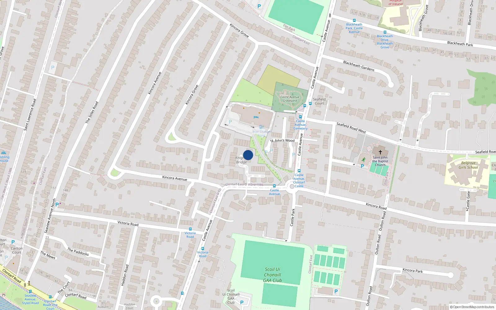 Overhead map showing the location of 15 Knights Bridge, Castle Avenue, Clontarf