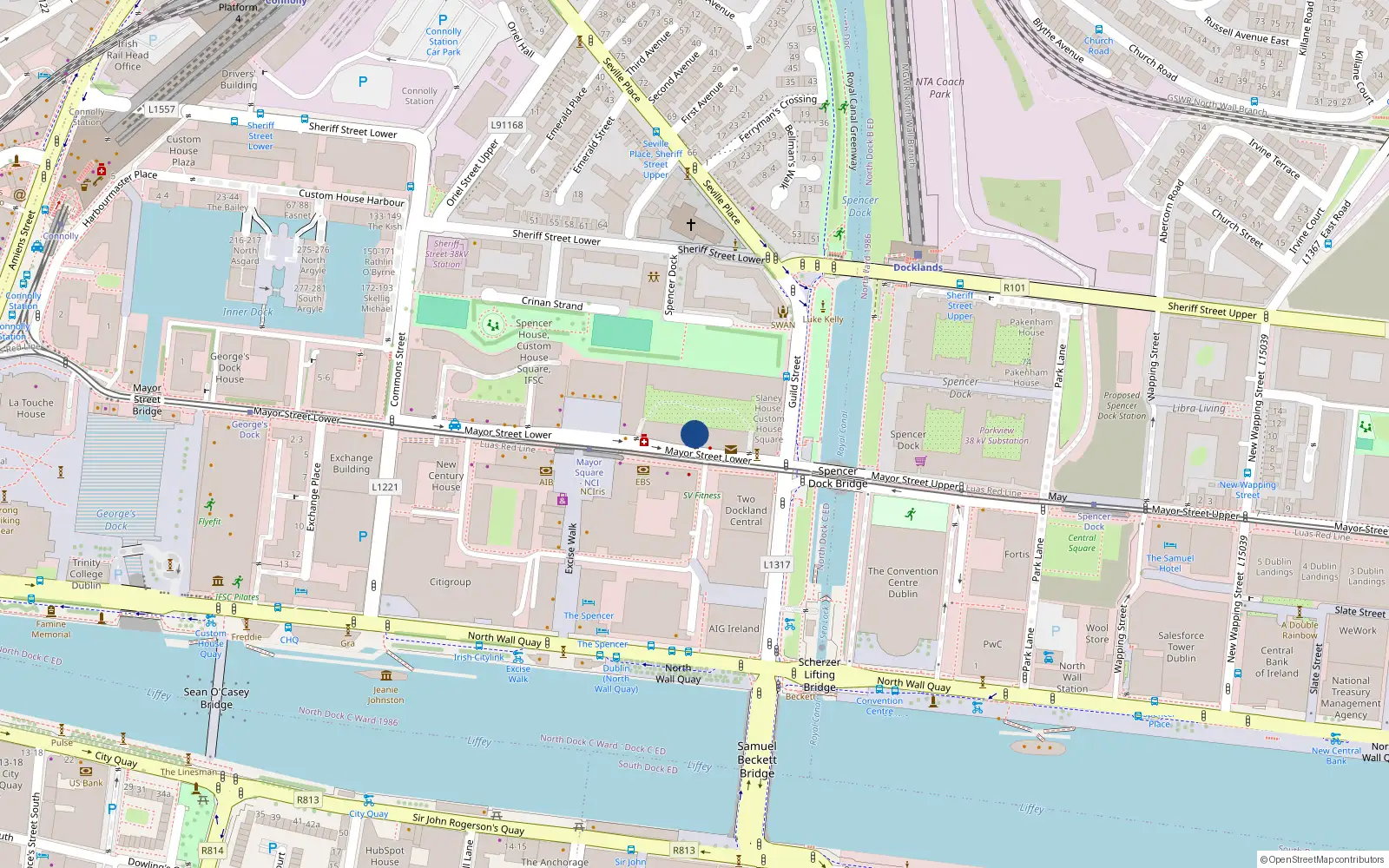 Overhead map showing the location of 15 Lagan House, Mayor Street Lower, Dublin 1