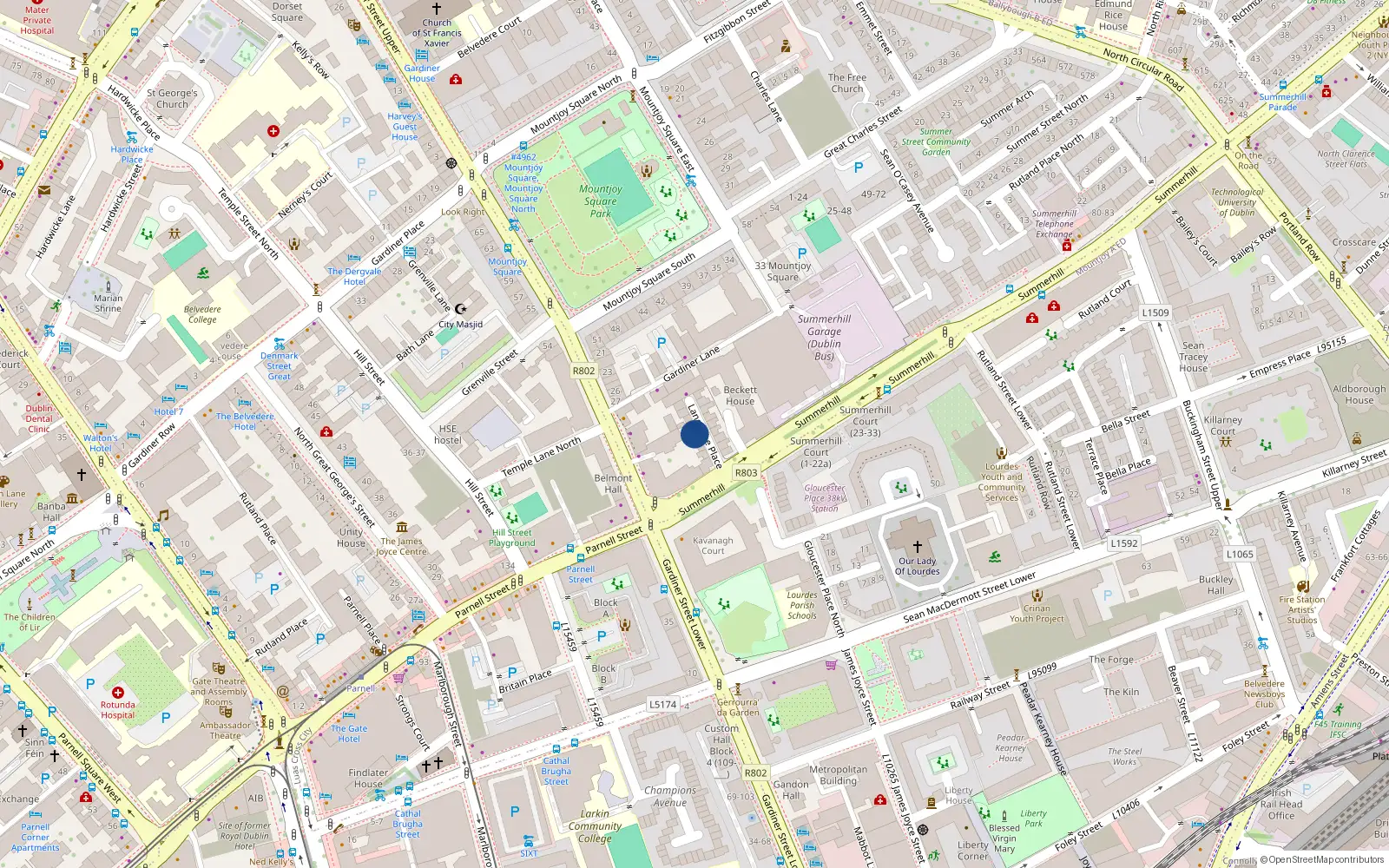 Overhead map showing the location of 15 Langrishe Place, Dublin 1