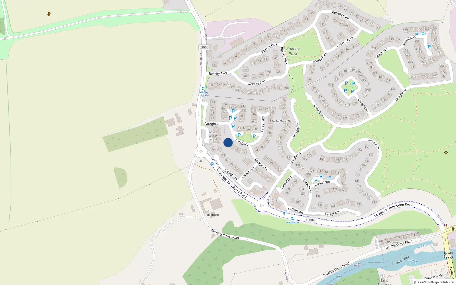Overhead map showing the location of 15 Laraghcon, Lucan