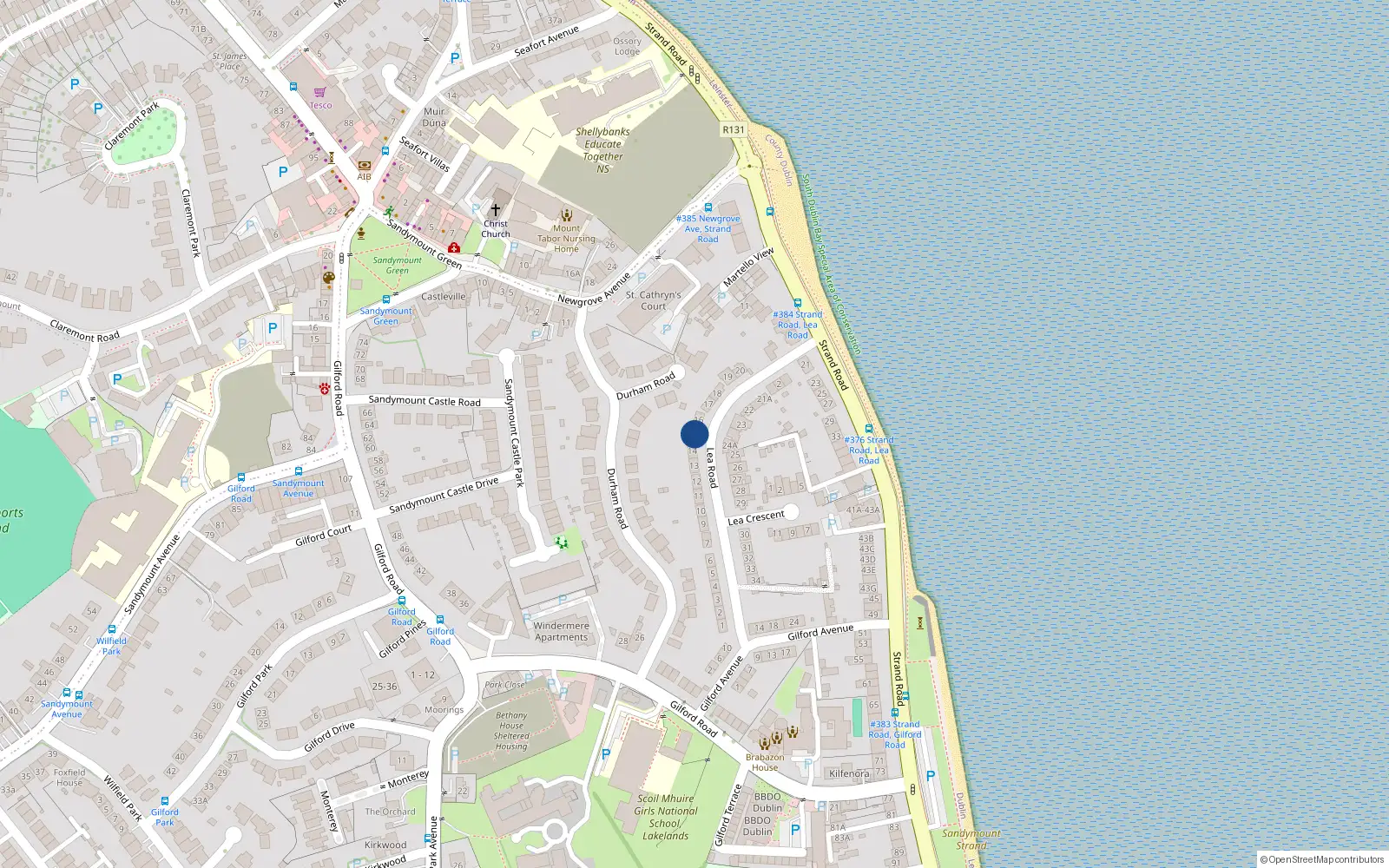 Overhead map showing the location of 15 Lea Road, Sandymount