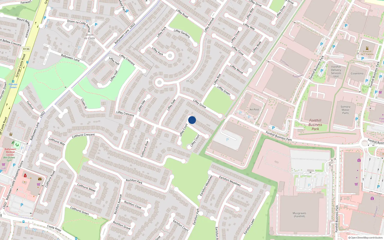Overhead map showing the location of 15 Liffey Court, Lucan