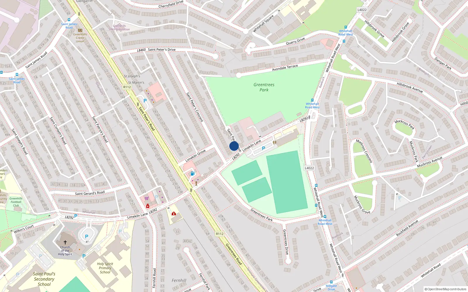 Overhead map showing the location of 15 Limekiln Lane, Greenhills