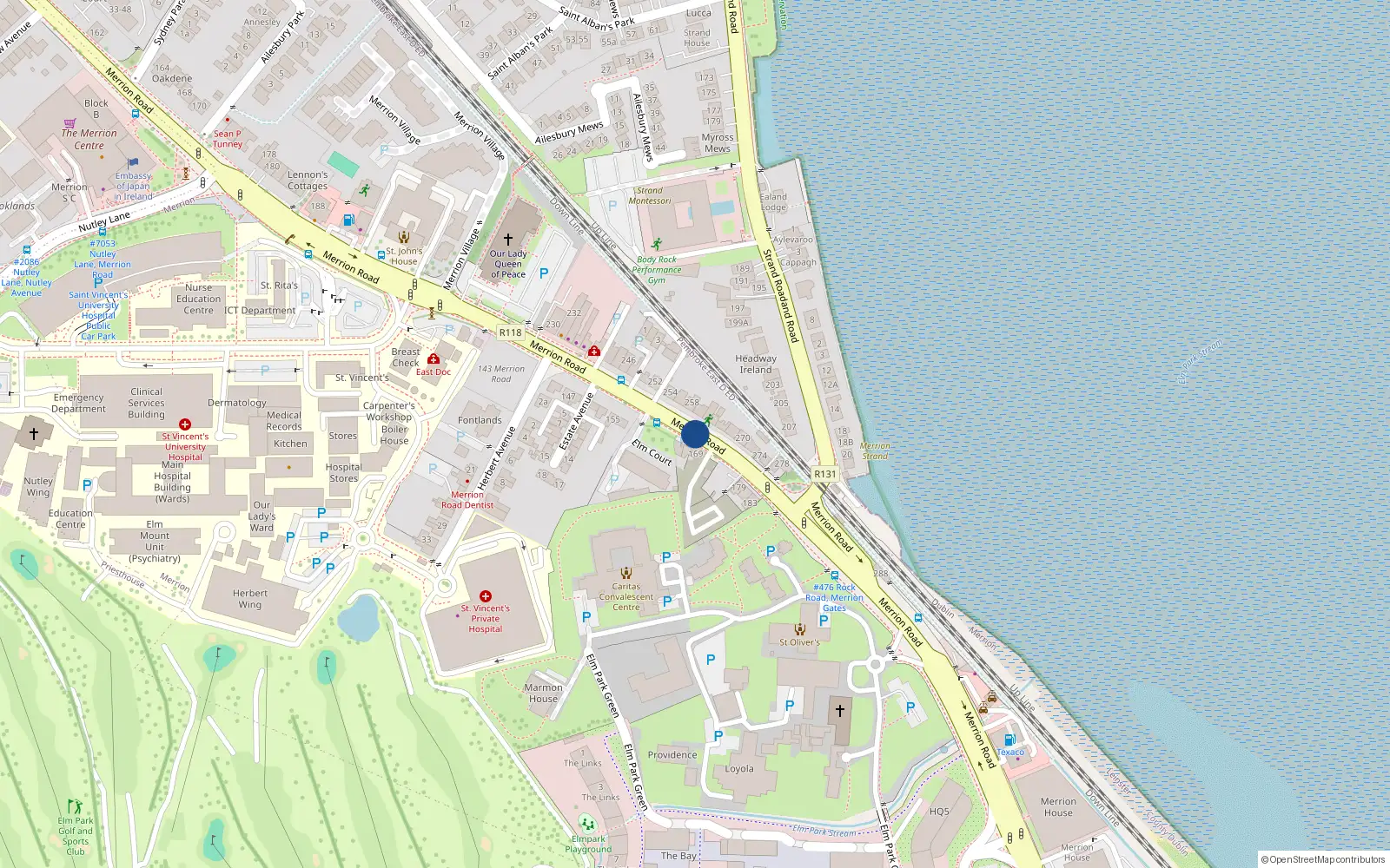 Overhead map showing the location of 15 Linden, 31-33 Merrion Road, Merrion