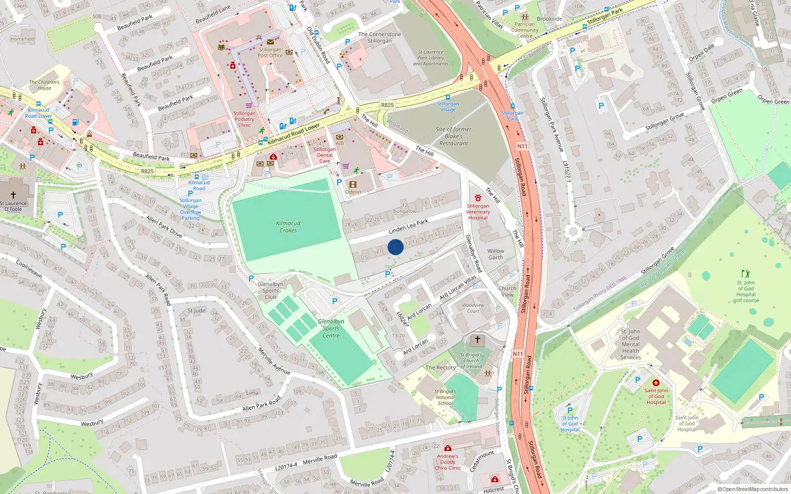 Overhead map showing the location of 15 Linden Lea Park, Dublin