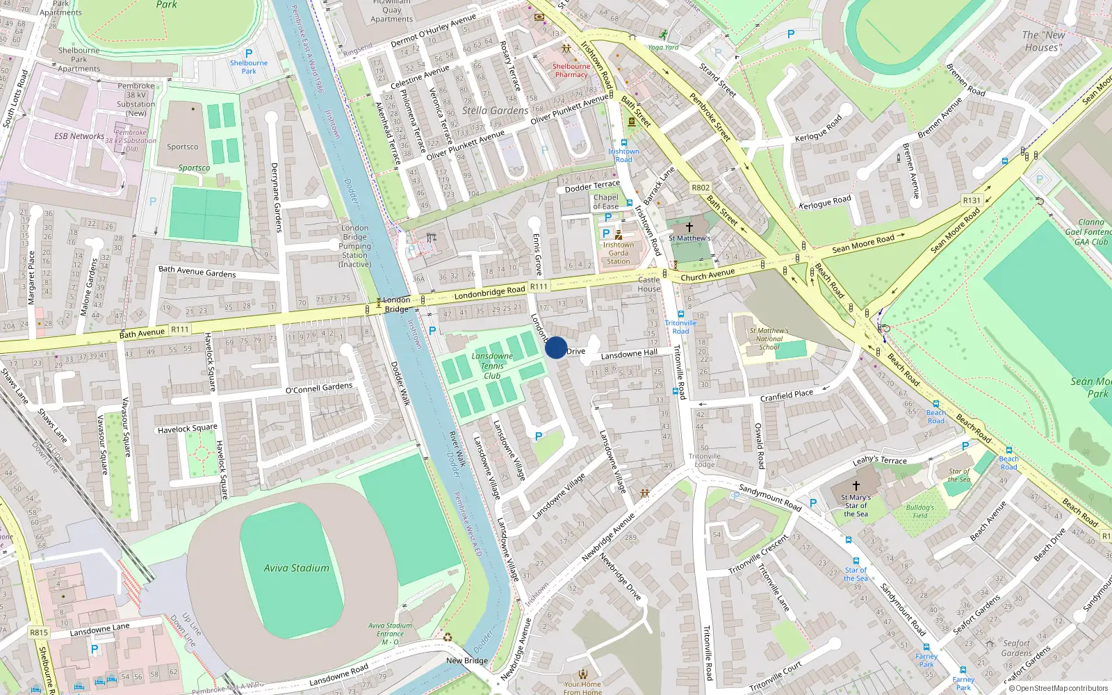 Overhead map showing the location of 15 Londonbridge Drive, Irishtown