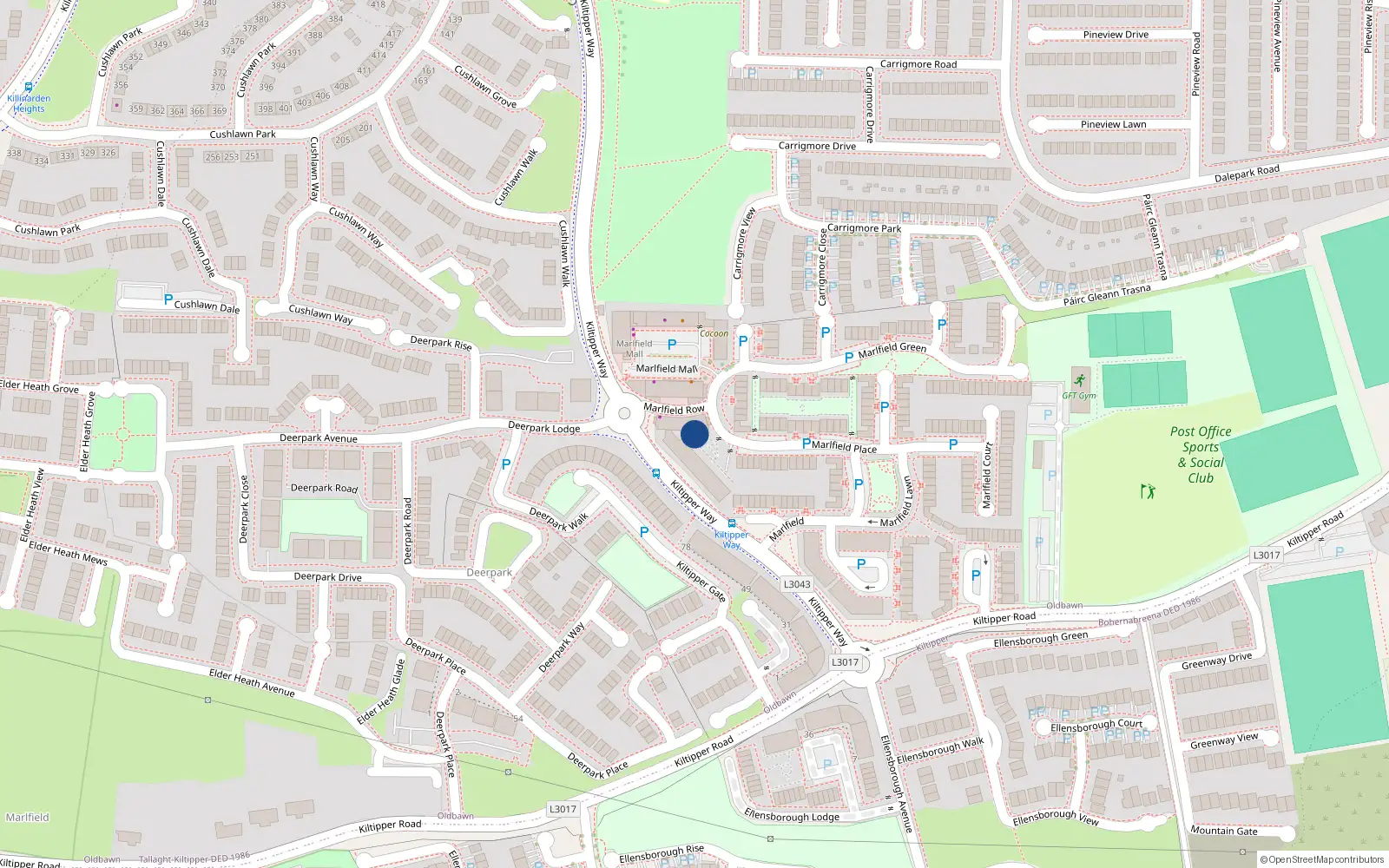 Overhead map showing the location of 15 Marlfield Terrace, Tallaght