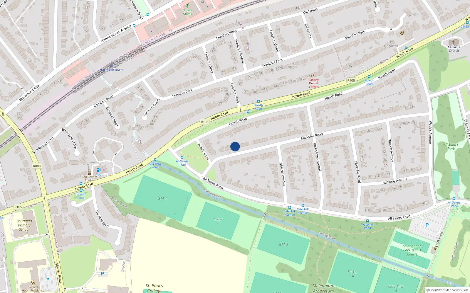 Overhead map showing the location of 15 Maryville Road, Dublin 5