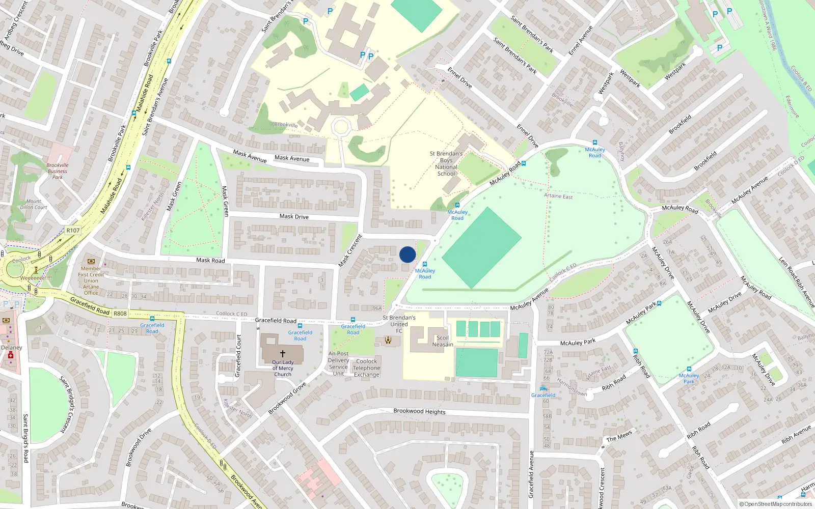 Overhead map showing the location of 15 McAuley Road, Dublin 5