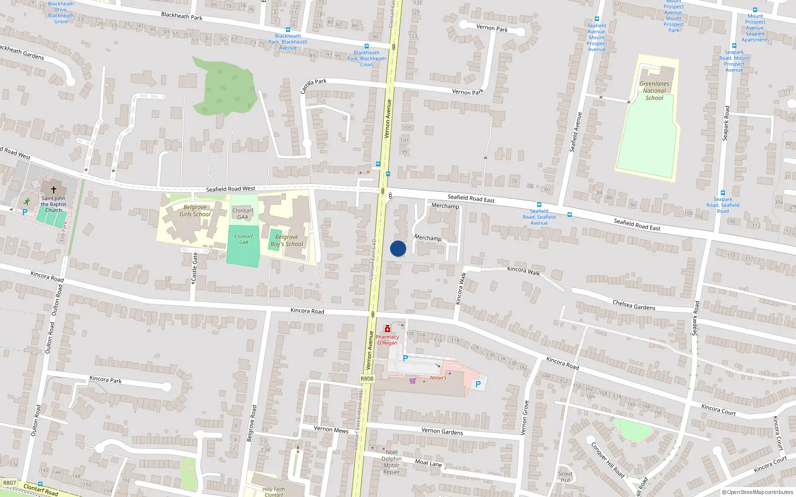 Overhead map showing the location of 15 Merchamp, Seafield Road East, Dublin 3