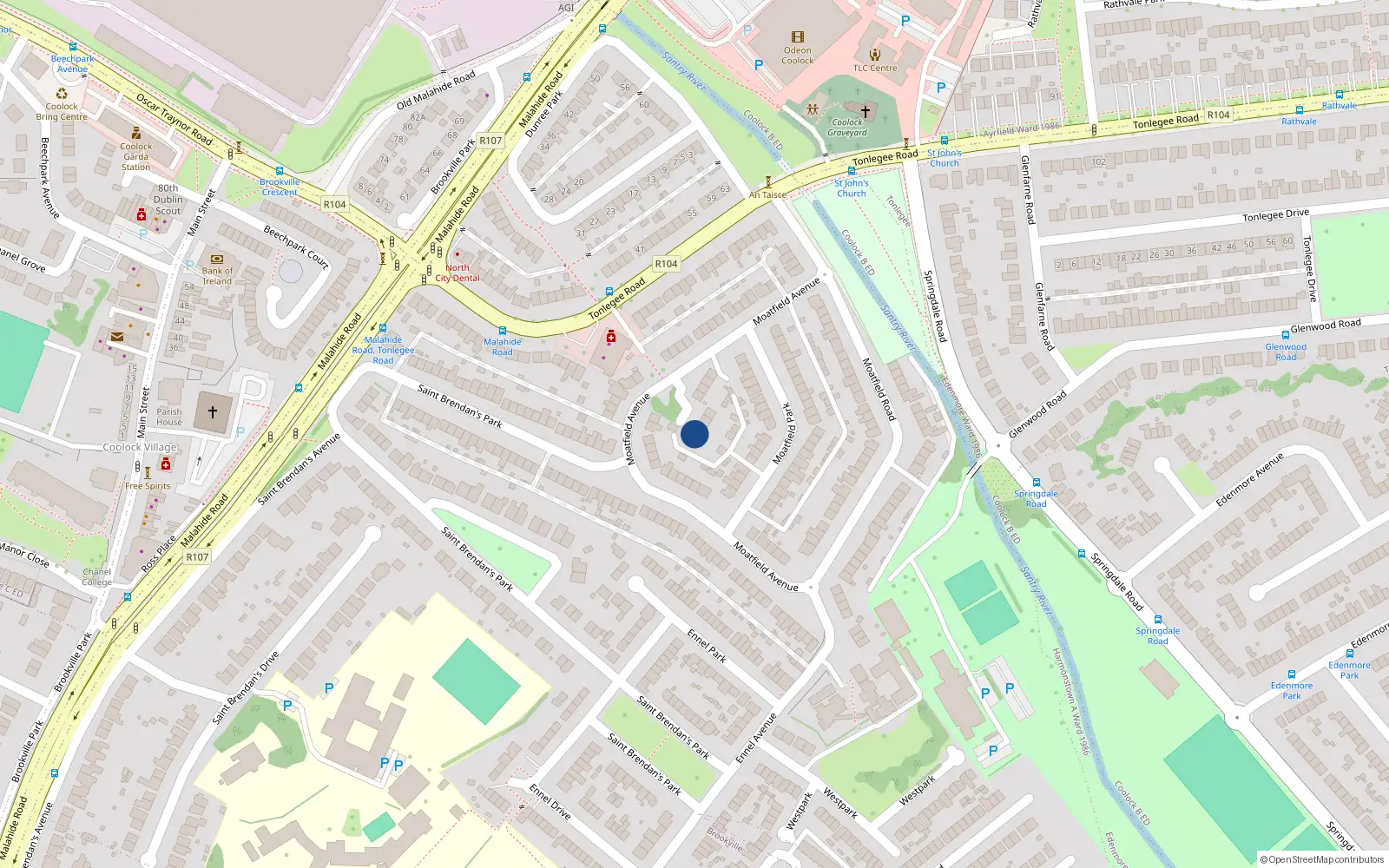 Overhead map showing the location of 15 Moatfield Avenue, Coolock, Dublin 5