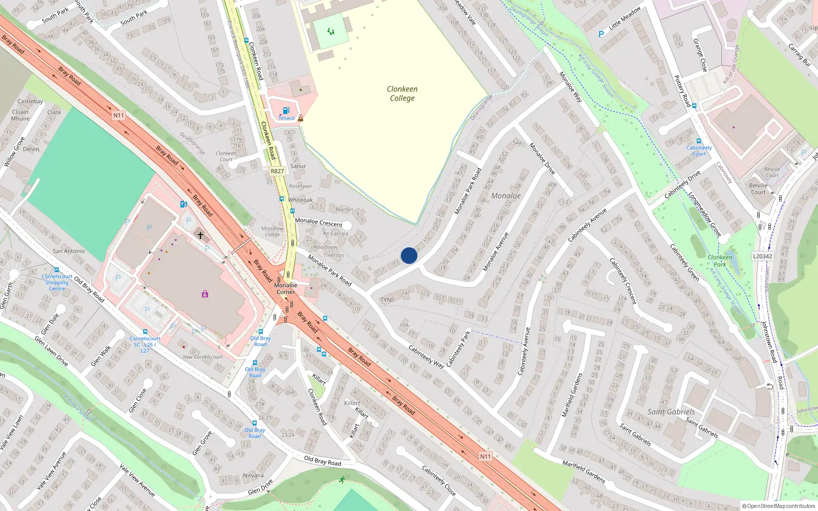 Overhead map showing the location of 15 Monaloe Park Road, Blackrock