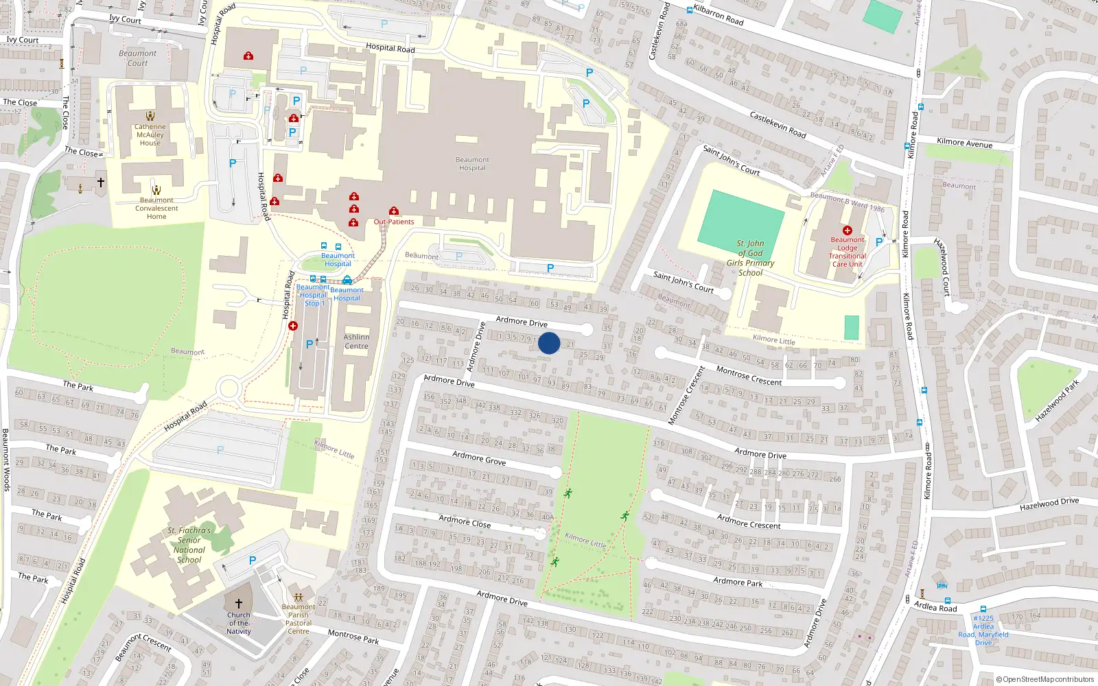 Overhead map showing the location of 15 Montrose Drive, Artane, Dublin 5
