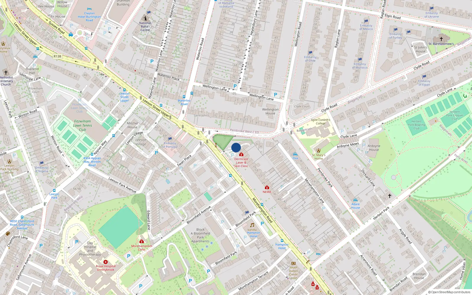 Overhead map showing the location of 15 Morehampton Mews, Morehampton Road, Donnybrook Dublin 4