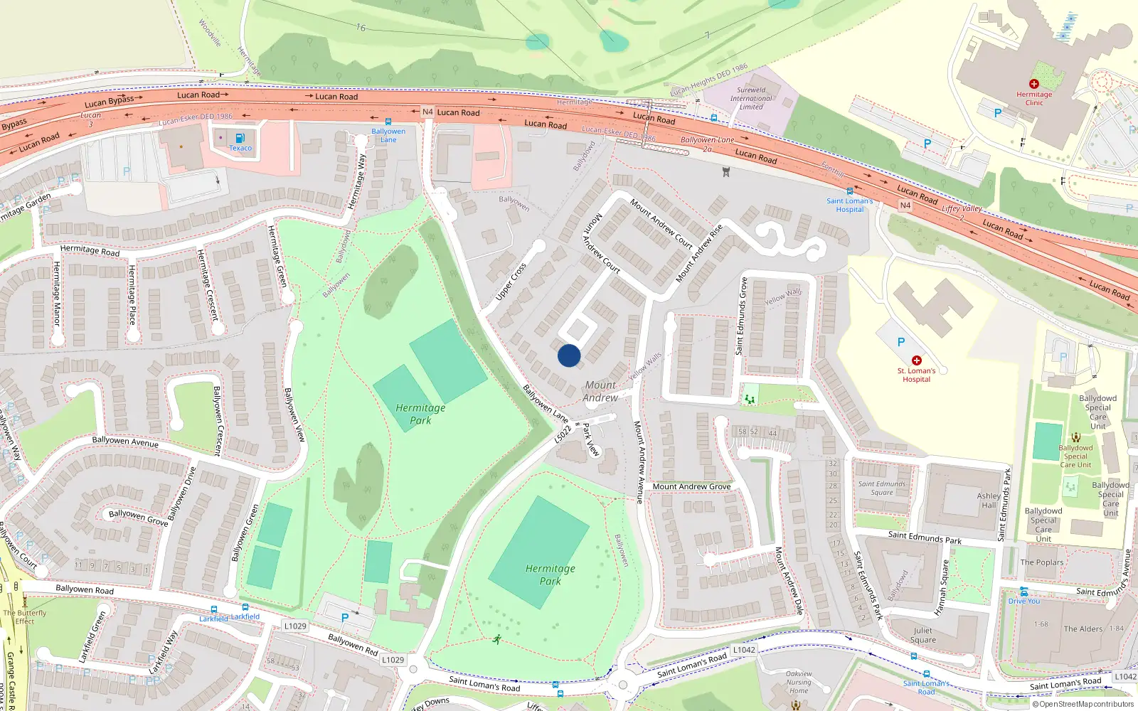 Overhead map showing the location of 15 Mount Andrew Crescent, Lucan