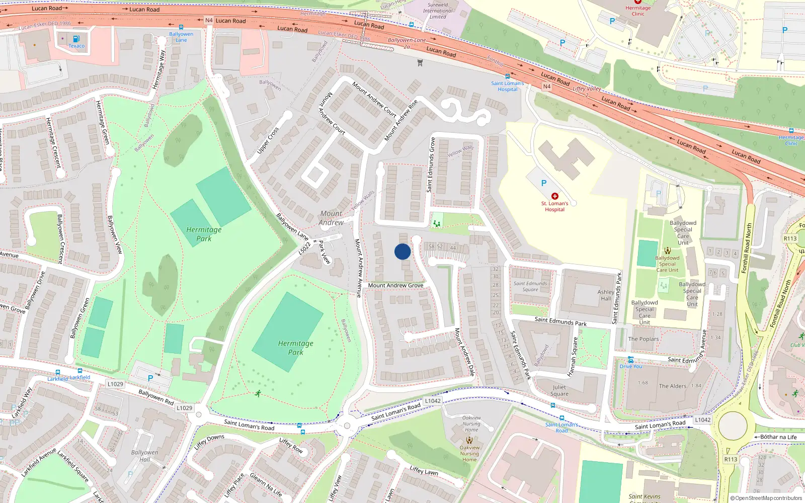 Overhead map showing the location of 15 Mount Andrew Grove, Lucan