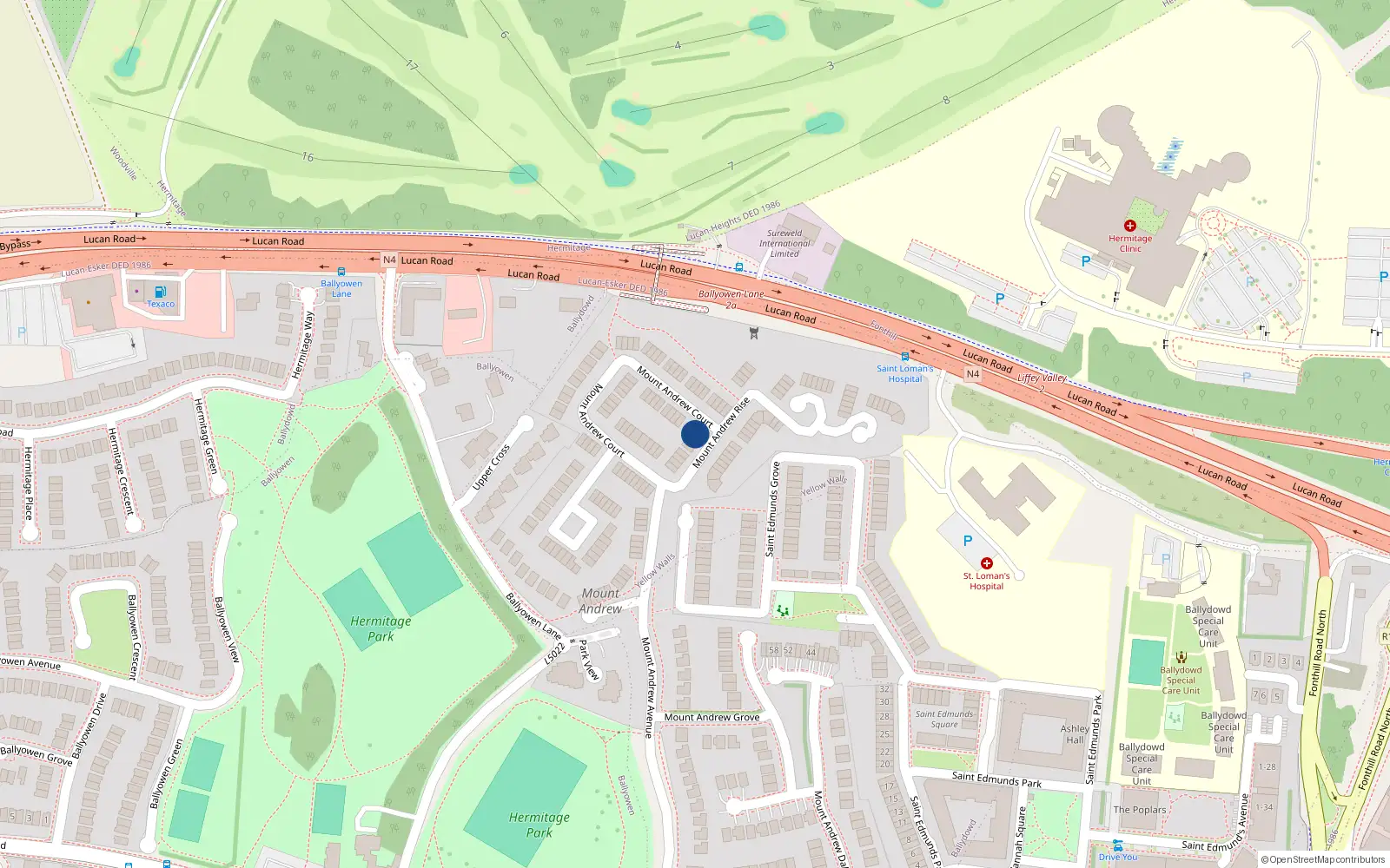 Overhead map showing the location of 15 Mount Andrew Rise, Lucan