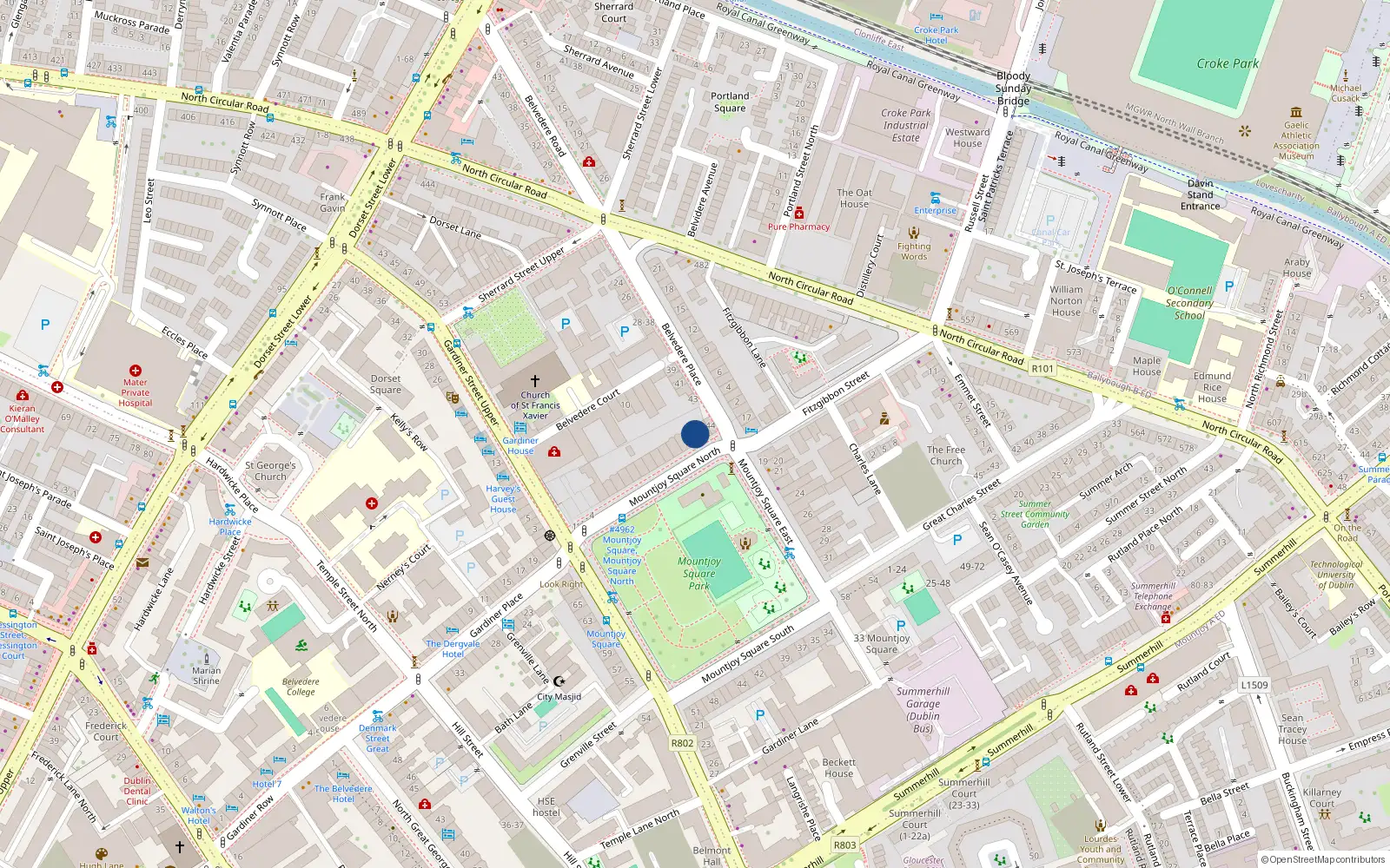 Overhead map showing the location of 15 Mountjoy Square North, Dublin 1