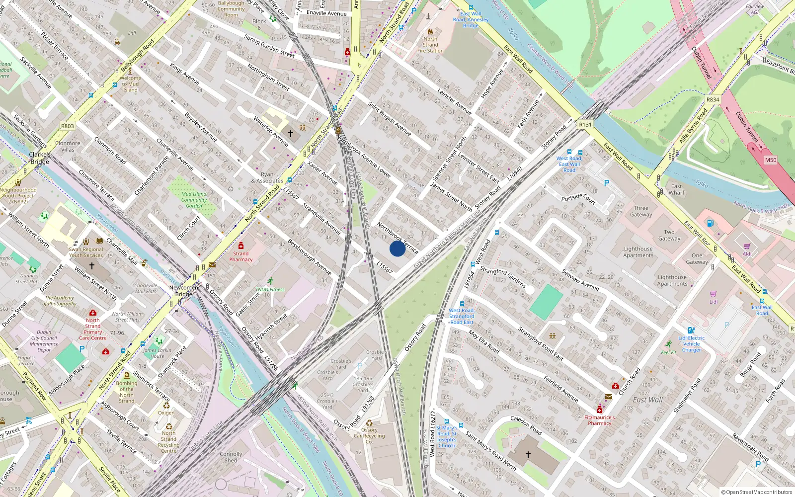 Overhead map showing the location of 15 Northbrook Terrace, Dublin 3, Dublin