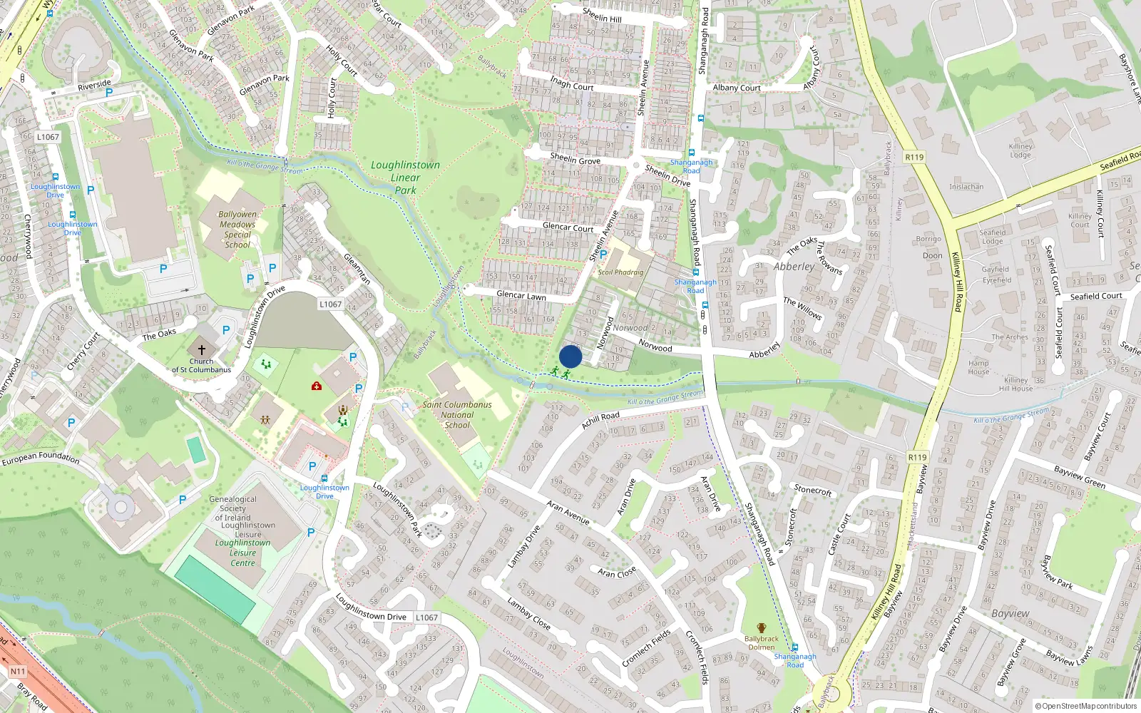 Overhead map showing the location of 15 Norwood, Killiney
