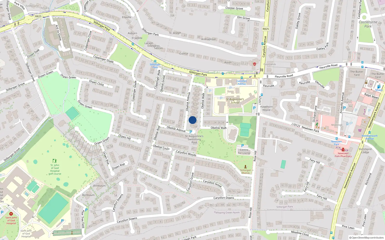 Overhead map showing the location of 15 Obelisk Avenue, St Augustines Park, Blackrock Dublin
