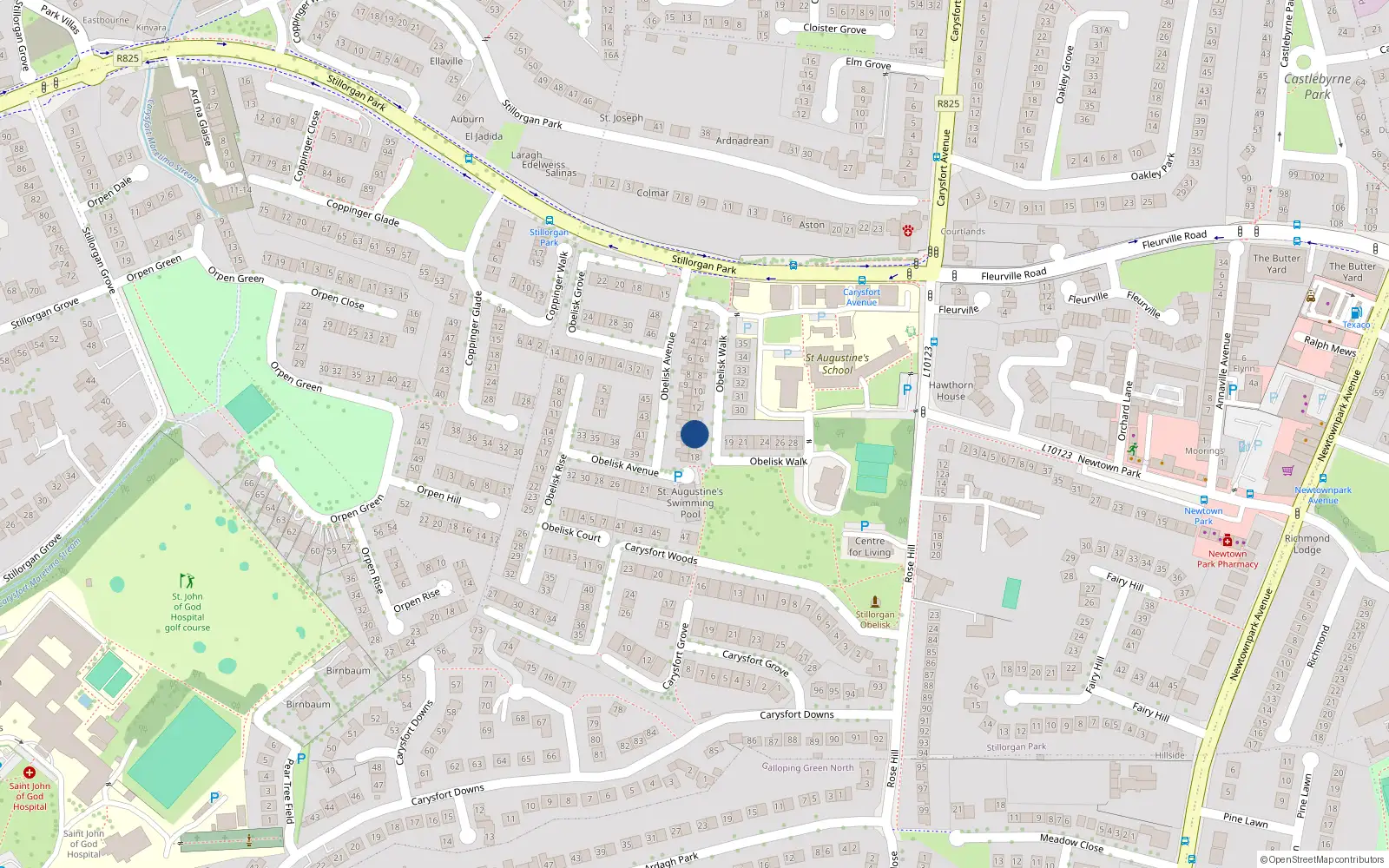 Overhead map showing the location of 15 Obelisk Walk, Blackrock