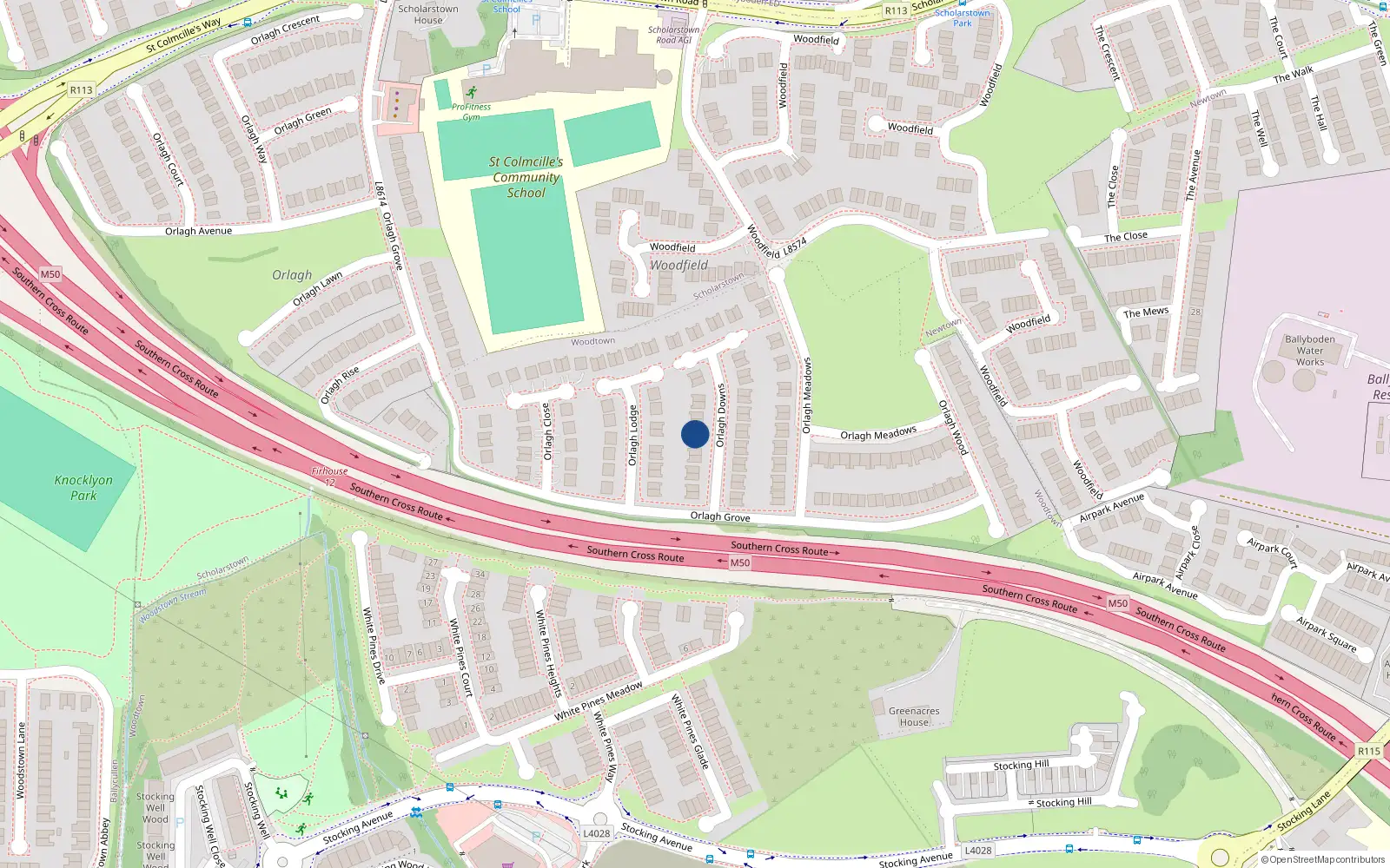 Overhead map showing the location of 15 Orlagh Downs, Dublin 16
