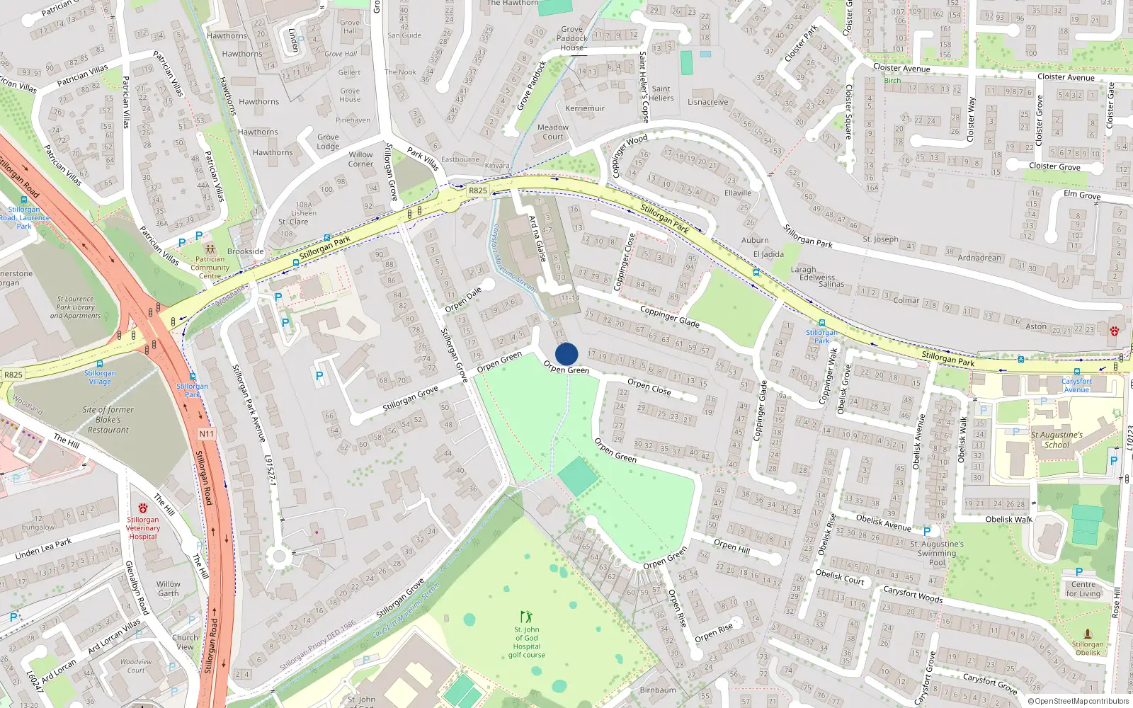 Overhead map showing the location of 15 Orpen Green, Stillorgan Grove, Blackrock