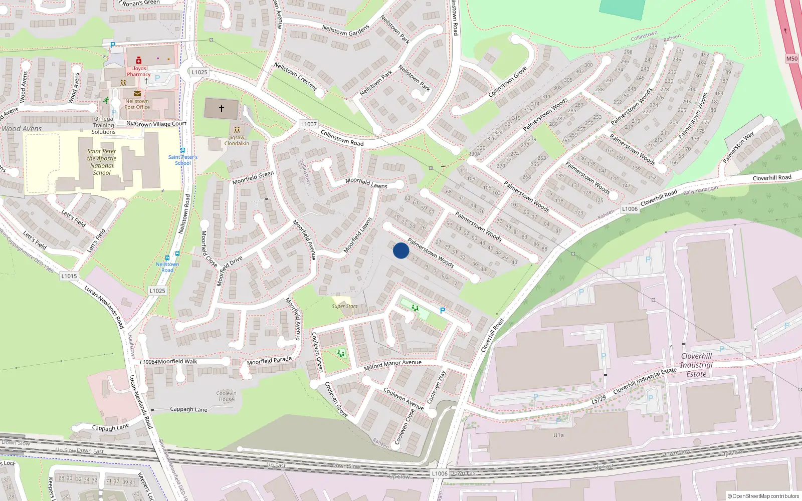 Overhead map showing the location of 15 Palmerstown Woods, Dublin 22