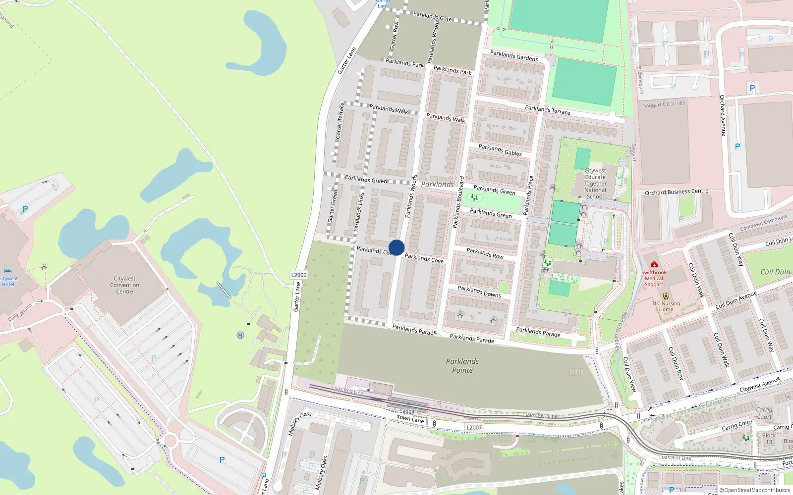Overhead map showing the location of 15 Parklands Wood, Citywest